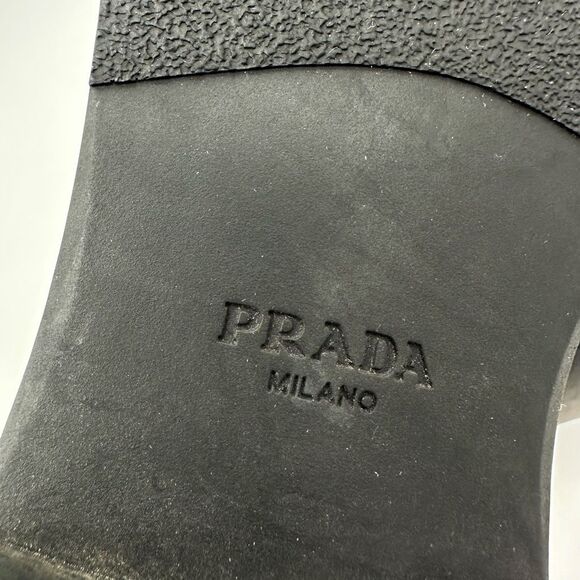 PRADA Black Lug Sole Loafer Size 37.5 Platform Monolith Leather Chunky Heel Logo - Picture 9 of 12